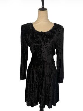 Vintage 90s Starina Black Crushed Velvet  Rayon Dress M Whimsigoth